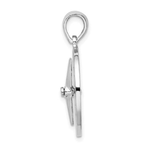 925 Sterling Silver Nautical Polished Moveable Needle Compass Pendant - Unisex - Picture 3 of 4